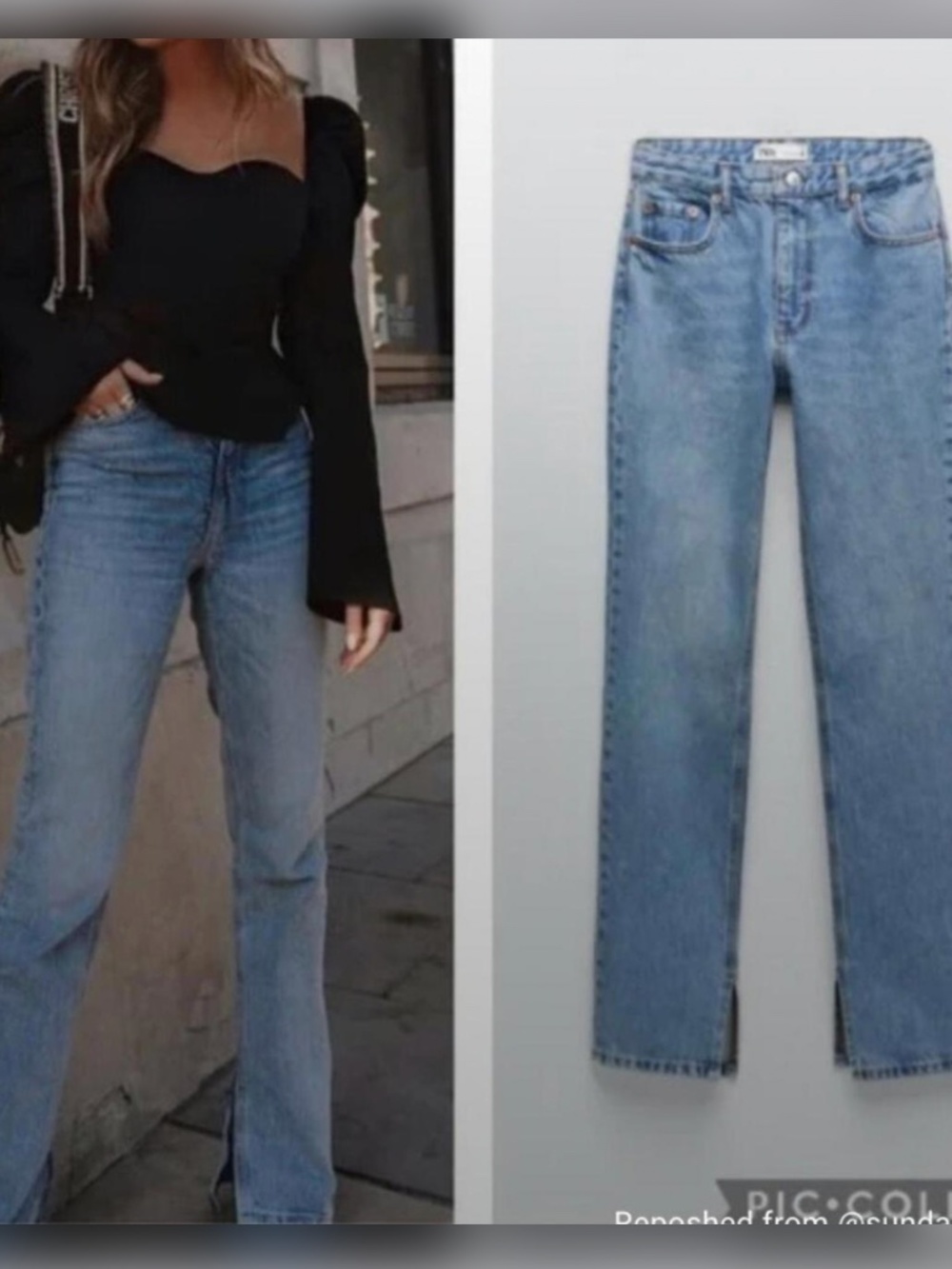 Zara High Rise Slim Fit 90’s Full Length Slit Hem Denim Jeans Size 4